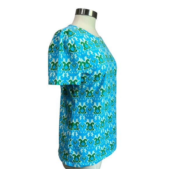 Talbots Ikat Blue & Cream Medallion Crewneck Cotton T Shirt Size M - Picture 4 of 8